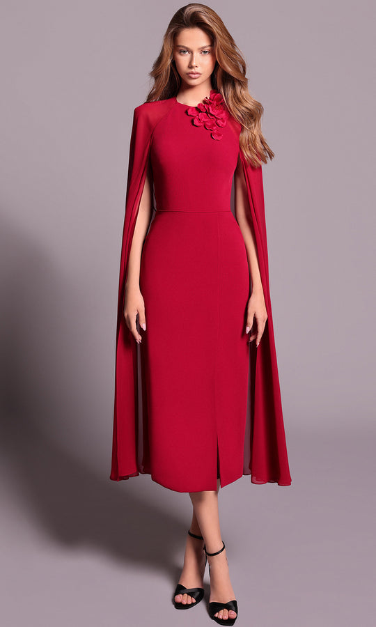 Tarik Ediz 99115 - Cape Sleeve Midi Dress with Front Slit