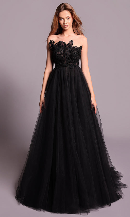 Tarik Ediz 99118 - Strapless Applique Tulle Evening Dress