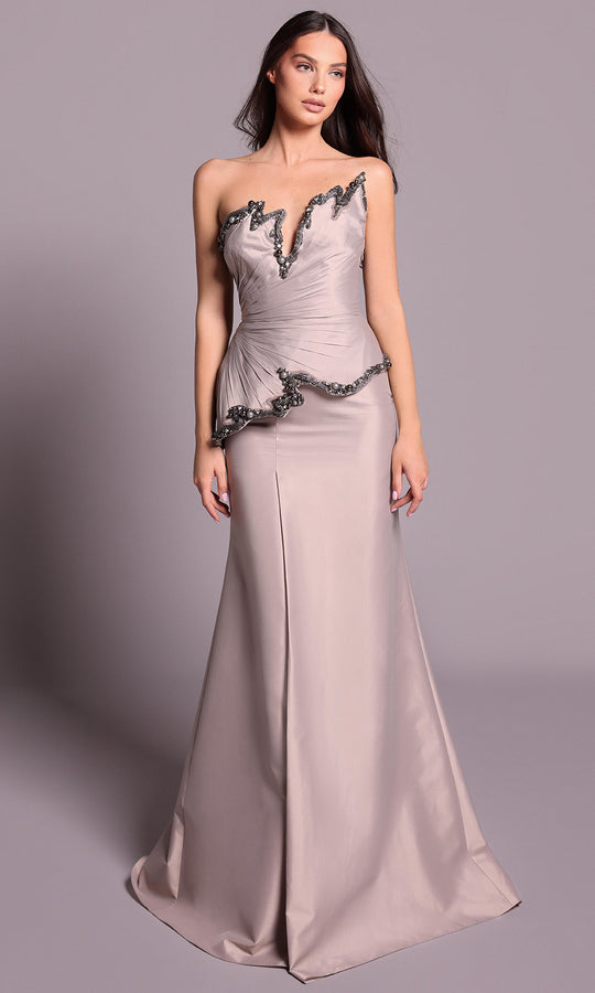 Tarik Ediz 99119 - Strapless Beaded Trim Evening Dress