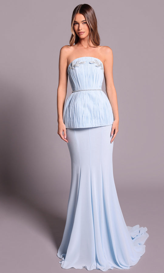 Tarik Ediz 99123 - Ruched Peplum Straight Neckline Gown
