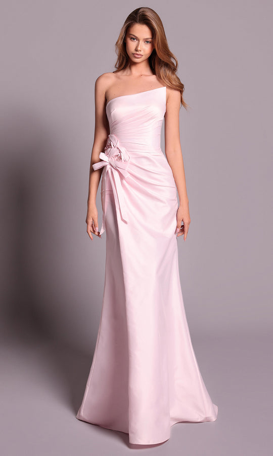 Tarik Ediz 99126 - Asymmetric Taffeta Dress with Floral Accent