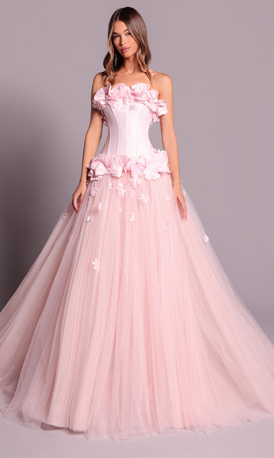 Tarik Ediz 99138 - Corset Tulle Ballgown with Floral Accents