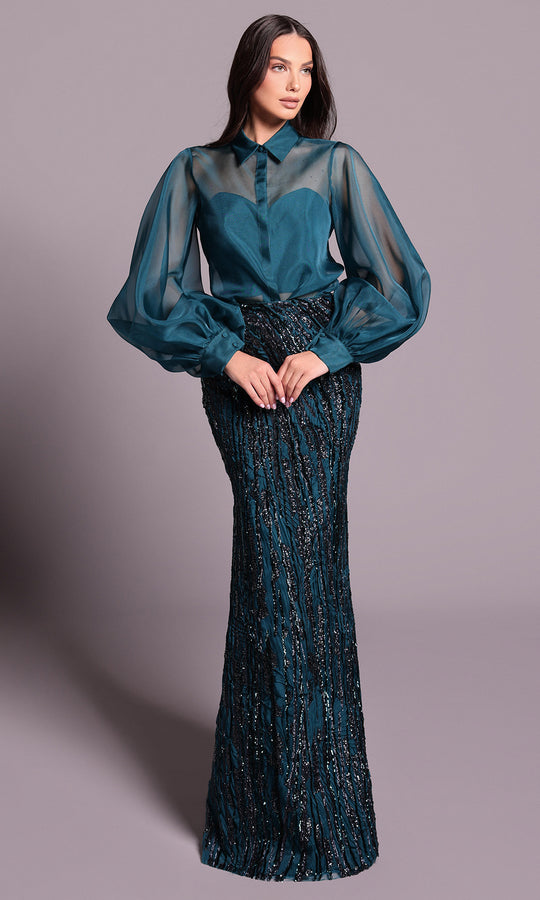 Tarik Ediz 99141 - Sheer Sleeve Sparkling Evening Dress
