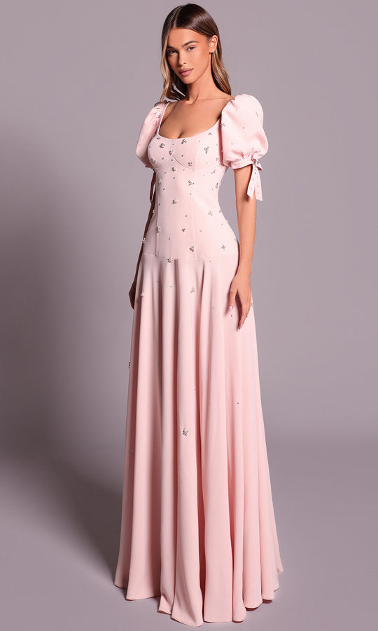 Tarik Ediz 99144 - Bow Puff Sleeve Beaded A-line Dress