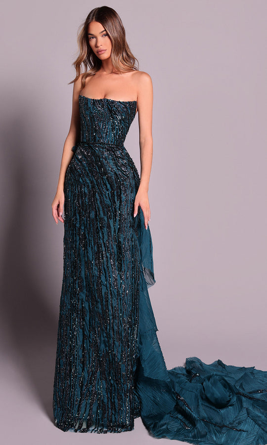 Tarik Ediz 99153 - Embellished Strapless Overskirt Dress