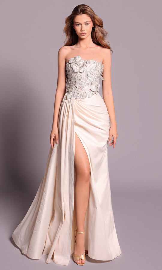 Tarik Ediz 99154 - Embroidered Applique Strapless Dress
