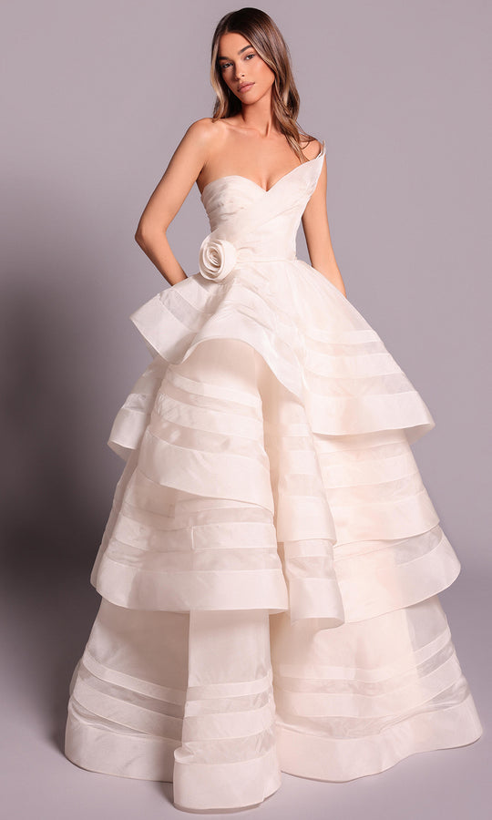 Tarik Ediz 99156 - Tiered Skirt Strapless Organza Gown