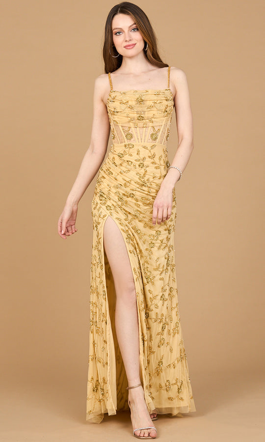 Lara Dresses 9924 - Spaghetti Strap Corset Beaded Evening Gown