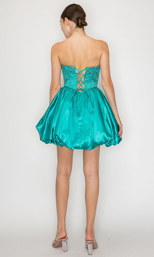 Poly USA 9948 - Straight Neckline Bubble Mini Dress
