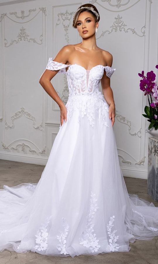 May Queen RQ8275 - Illusion Plunge Embroidered Wedding Gown