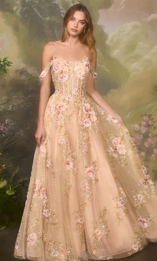 Andrea and Leo A1480 - Floral Corset Bodice A-Line Evening Dress