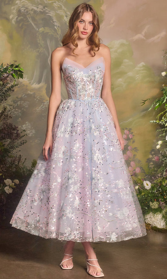 Andrea and Leo A1485 - High-Low Tea-Length Floral Prom Dress