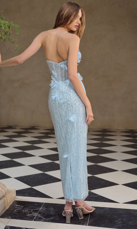 Andrea and Leo A1487 - Floral Applique Column Dress with Back Slit