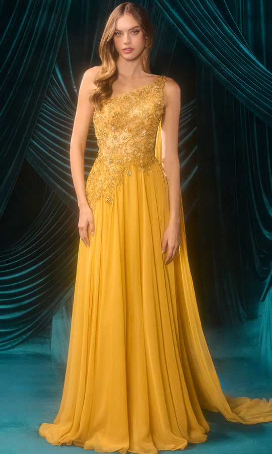 Andrea and Leo A1495 - Beaded One-Shoulder Evening Gown