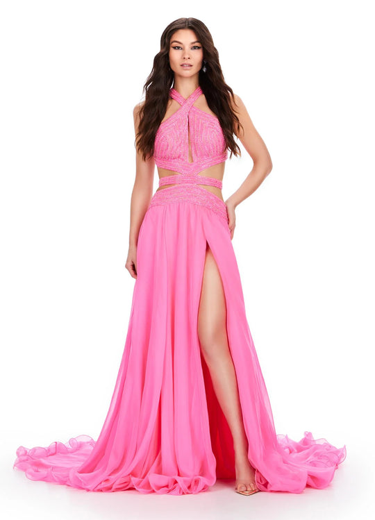 Ashley Lauren 11504 - Beaded Halter Bustier Prom Dress