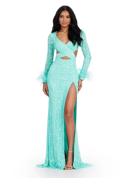 Ashley Lauren 11364 - Crisscross Bodice Long Sleeve Evening Gown