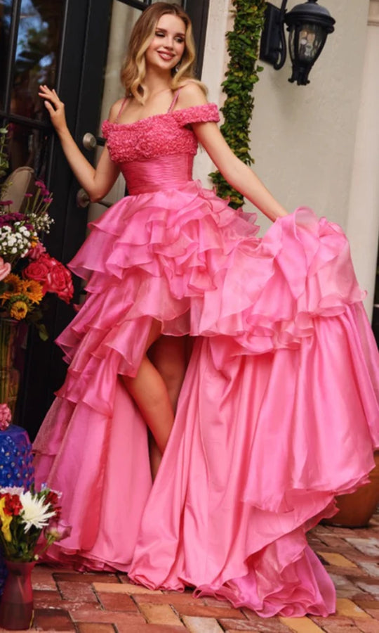 Ava Presley 29544 - Textured Floral Cold Shoulder A-Line Gown