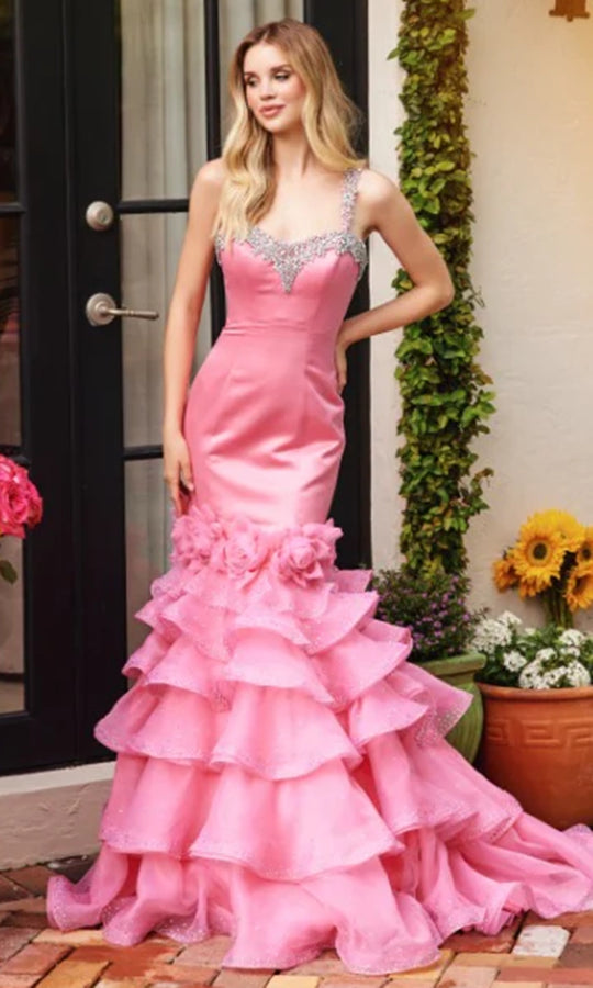 Ava Presley 39566 - 3D Rosette Mermaid Ruffle Evening Gown