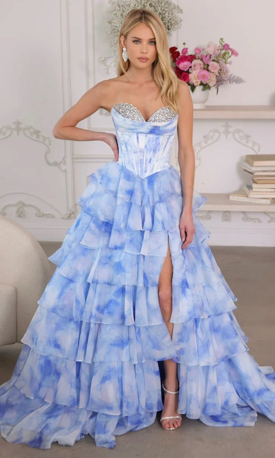 Ava Presley 26442 - Strapless Printed Tiered Ballgown