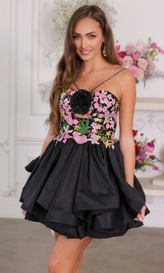 Ava Presley 26348 - Floral Embroidered Layered A-line Dress