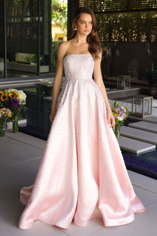 Ava Presley 42500 - A Line Pearl Ornate Evening Gown