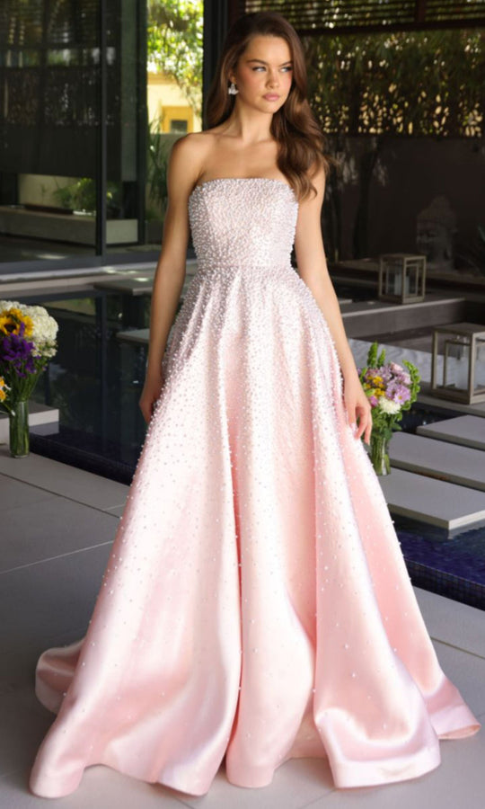 Ava Presley 42500 - A Line Pearl Ornate Evening Gown