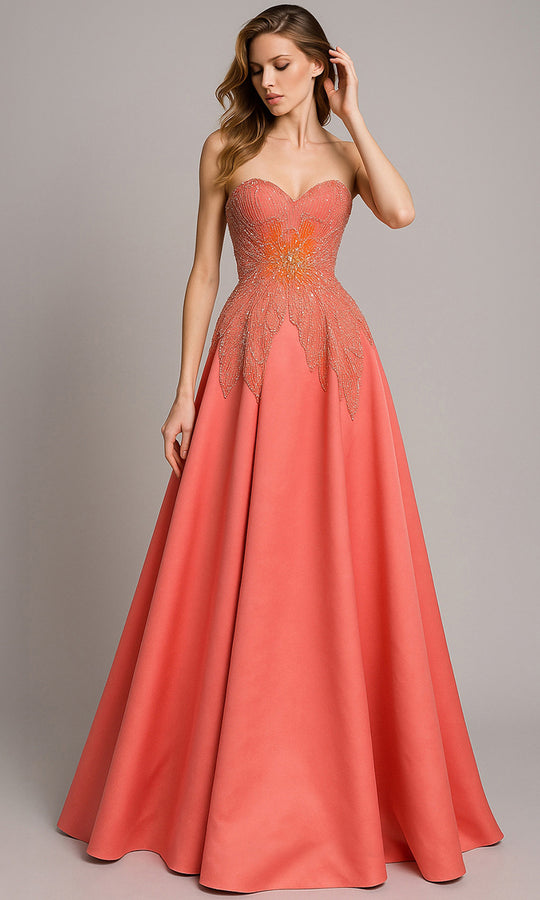 MNM COUTURE B1167 - Beaded Applique Satin A-Line Gown