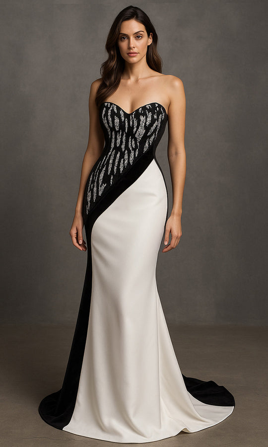 MNM COUTURE B1175 - Lace Embellished Sweetheart Long Dress
