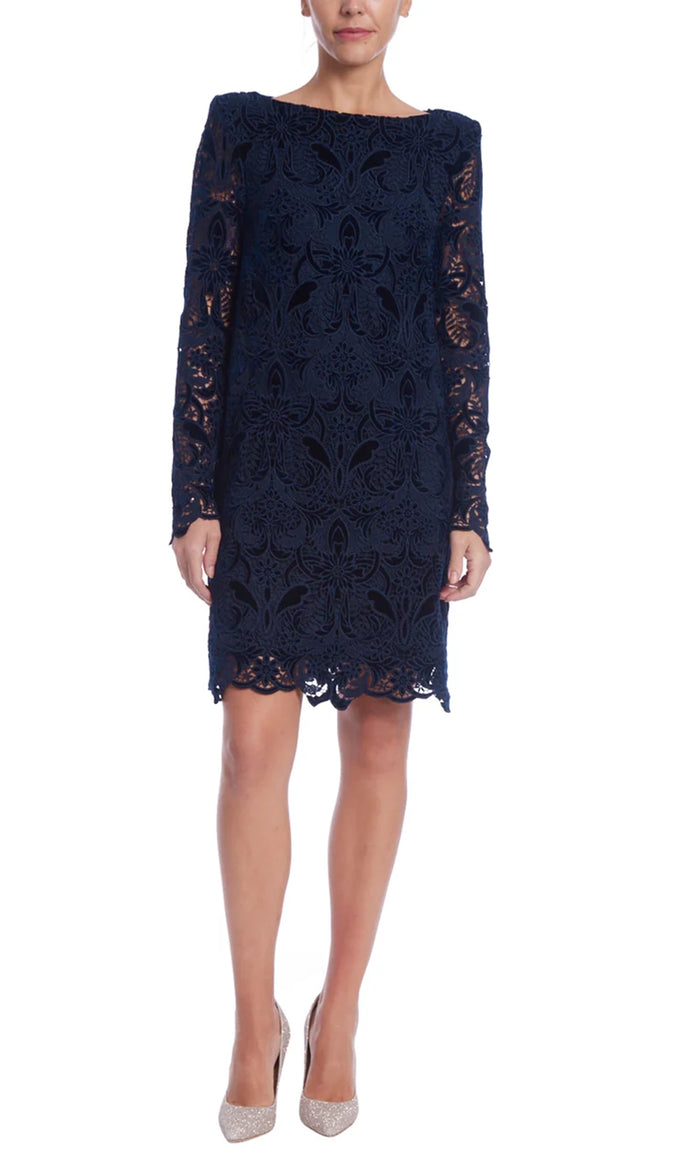 Badgley Mischka Mixed Media Boatneck Chemise Dress, Size: 2 in Navy Badgley Mischka Mixed Media Boatneck Chemise Dress, Size: 2 in Navy