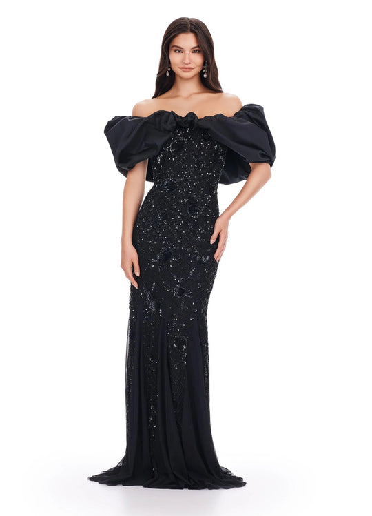 Ashley Lauren 11433 - Puff Sleeve Off-Shoulder Evening Dress
