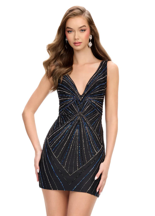 Ashley Lauren 4723 - Geometric Beaded Cocktail Dress