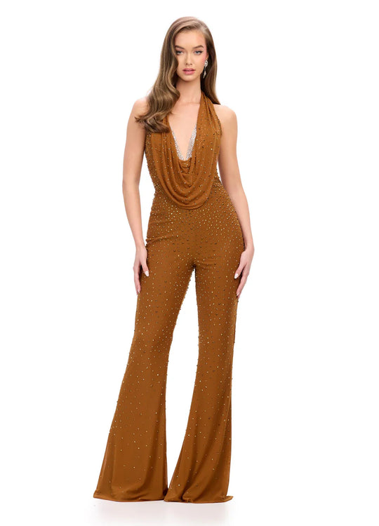 Ashley Lauren 11775 - Stone Embellished Sleeveless Jumpsuit