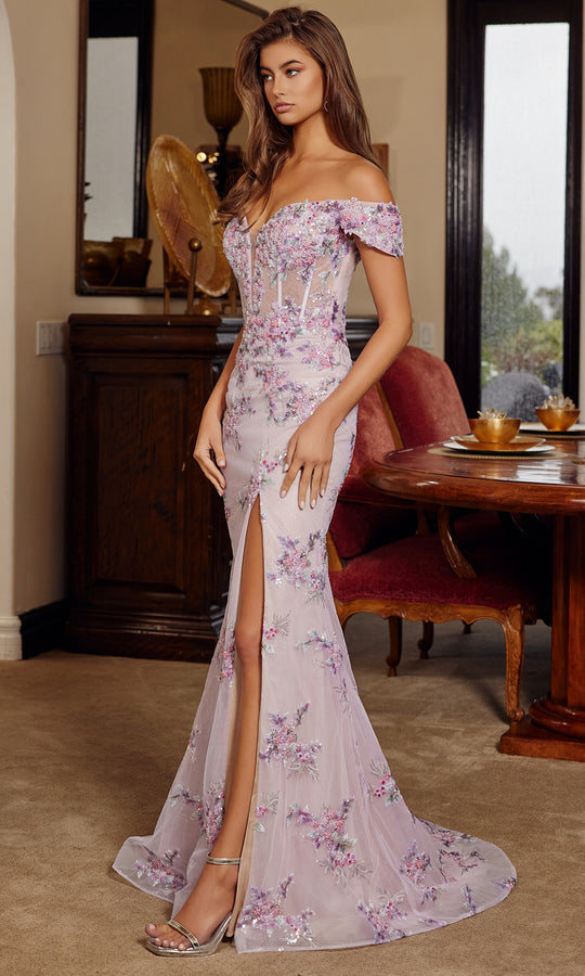 Nox Anabel C1829 - Off Shoulder Applique Corset Gown