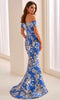 Cameron Blake CB441 - Off Shoulder Floral Mermaid Dress In Blue