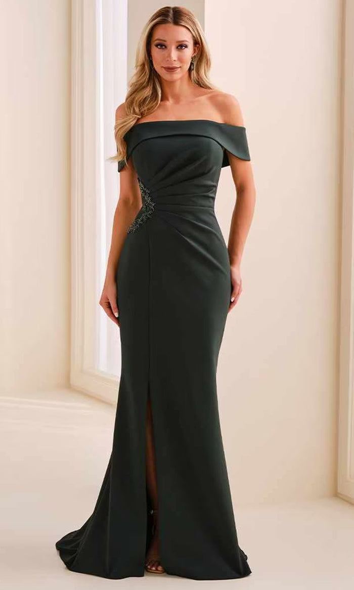 crepe off the shoulder cocktail dress Ella Navy Off Shoulder Crepe Formal Maxi Dress - 4