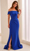 Cameron Blake CB442 - Off Shoulder Beaded Waist Formal Dress In Blue
