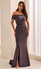 Cameron Blake CB442 - Off Shoulder Beaded Waist Formal Dress In Gray