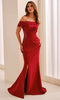 Cameron Blake CB442 - Off Shoulder Beaded Waist Formal Dress In Red
