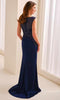 Cameron Blake CB445 - Bateau Neckline Soutache Lace Formal Dress In Blue