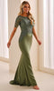 Cameron Blake CB445 - Bateau Neckline Soutache Lace Formal Dress In Green