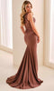 Cameron Blake CB452 - Bateau Neckline Ruched Formal Dress In Brown