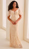 Cameron Blake CB453 - Embroidered Tulle Flutter Sleeve Formal Dress In Neutral