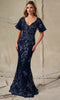 Cameron Blake CB453 - Embroidered Tulle Flutter Sleeve Formal Dress In Blue