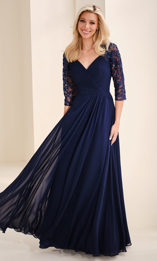 Cameron Blake CB824 - Embroidered Sheer Sleeve Chiffon Gown