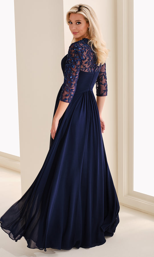 Cameron Blake CB824 - Embroidered Sheer Sleeve Chiffon Gown