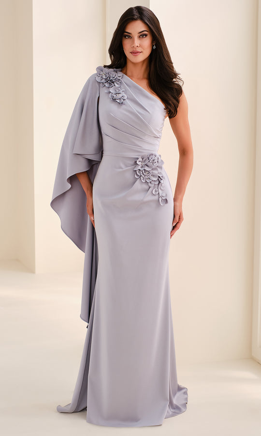 Cameron Blake CB826 - One Shoulder Cape Sleeve Crepe Gown