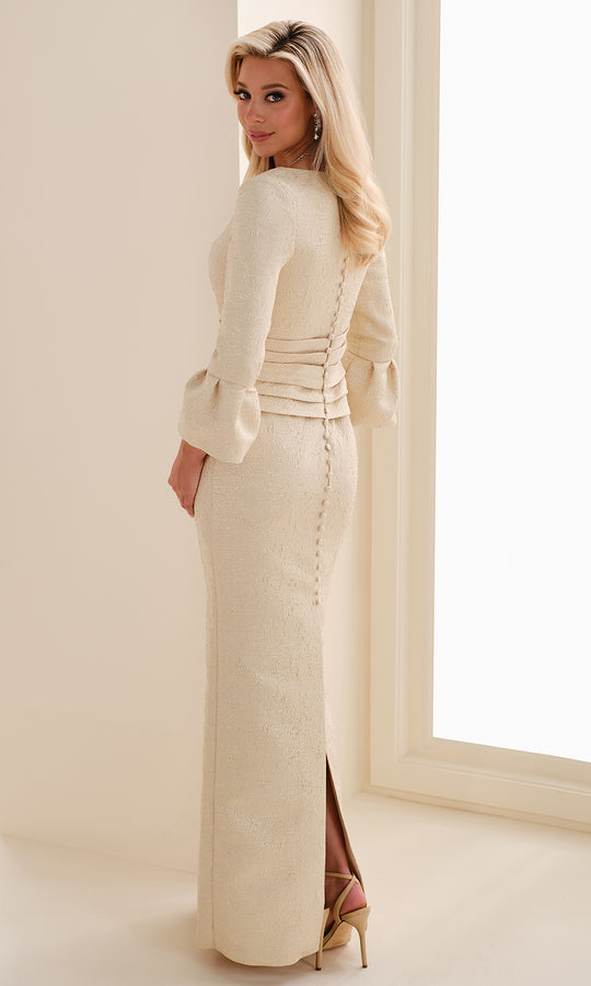 Cameron Blake CB827 - Brocade Three-Quarter Sleeve Formal Gown