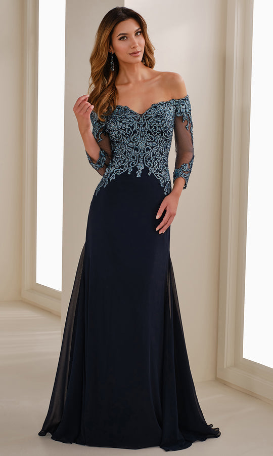 Cameron Blake CB907 - Embroidered Off Shoulder Chiffon Gown