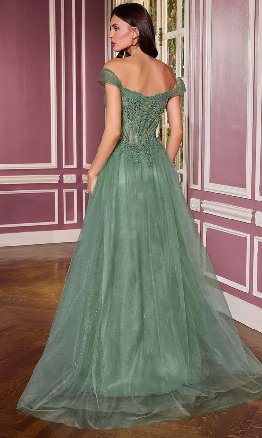 Ladivine CC493 - Off Shoulder Beaded Tulle Evening Gown