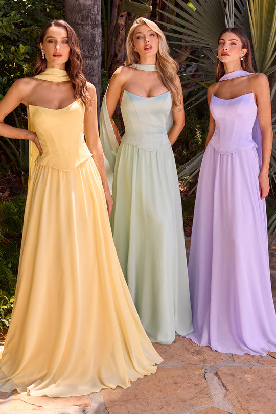 Ladivine CD386 - Strapless Chiffon A-Line Gown